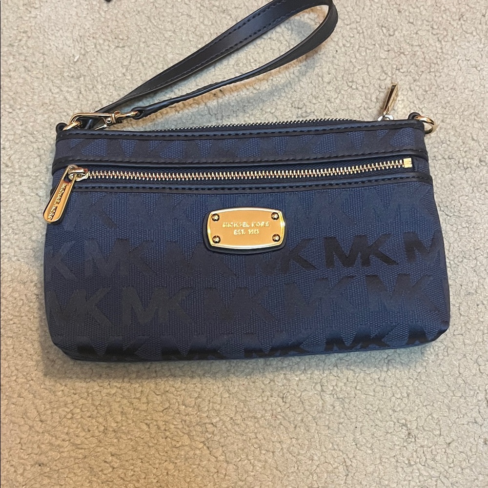 Michael Kors Blue Wristlet with Gold Accents
